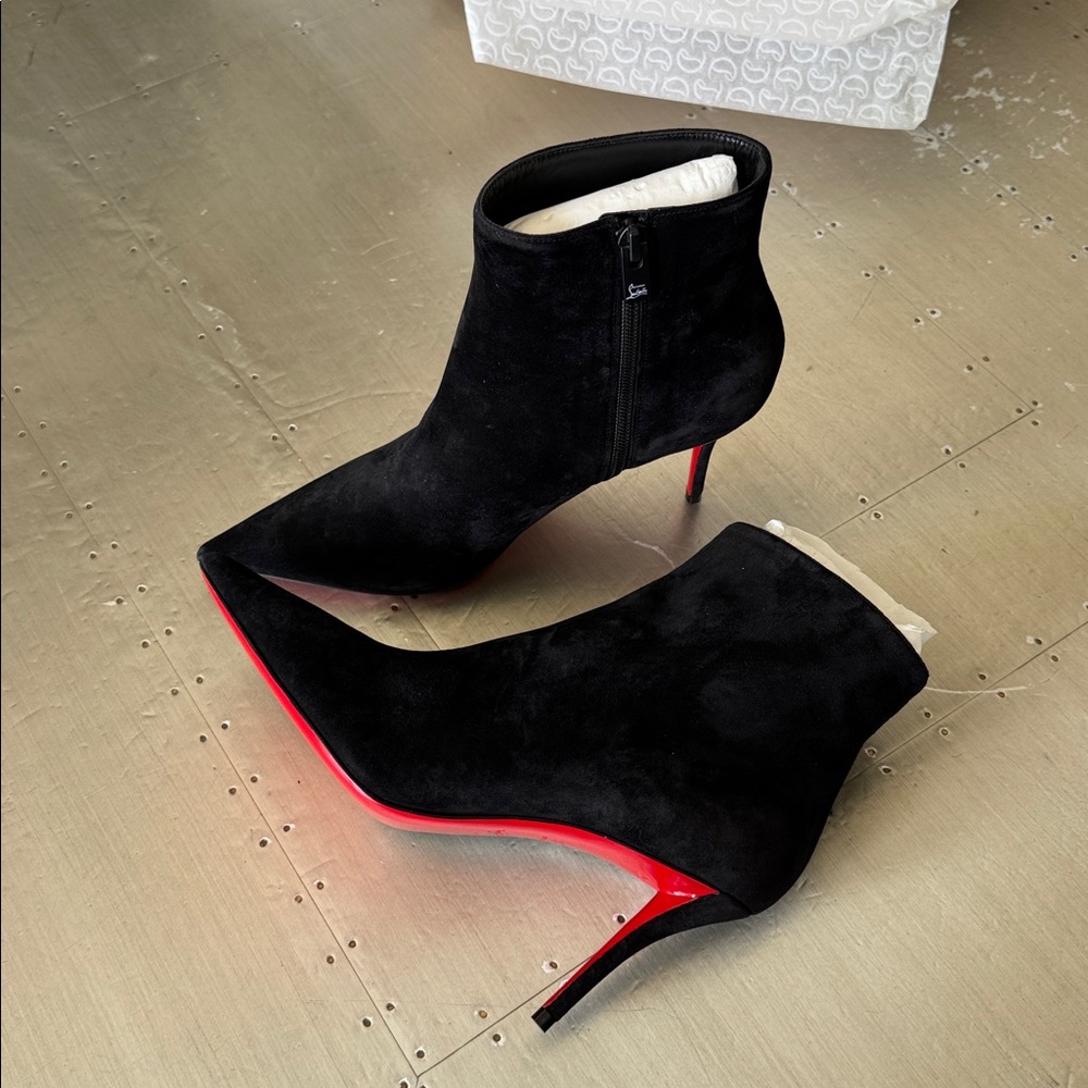 Christian Louboutin so apostropha black suede boot booty 80mm stiletto sz 37.5 - Picture 5 of 10